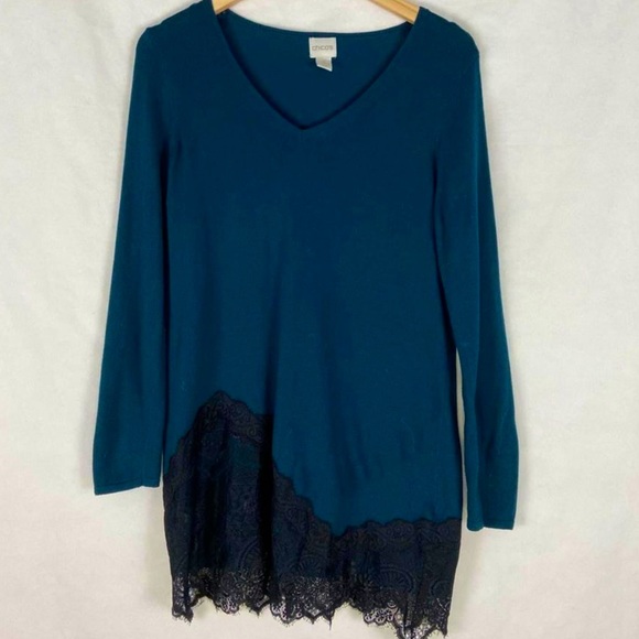 Chico’s Green Top With Lace Details Chico’s Size 4 Or XL - Picture 2 of 4